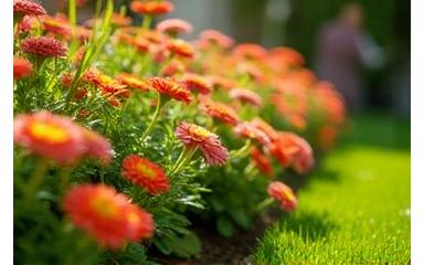 Détails de massif fleuri et gazon entretenu à Lyon